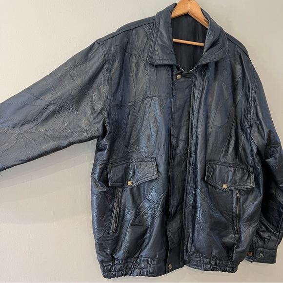 Vintage US‎ NAVY Patchwork Leather Bomber Jacket Coat Black XXL 2X - Picture 6 of 11